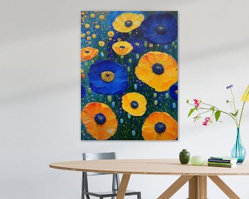 Abstracte klaprozen in de stijl van Gustav Klimt en Van Gogh