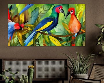 Twee exotische vogels op een tak van Betty Maria Digital Art