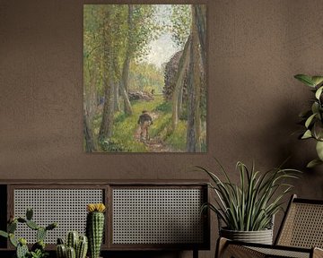 Bauer von hinten gesehen im Unterholz von Moret, Camille Pissarro