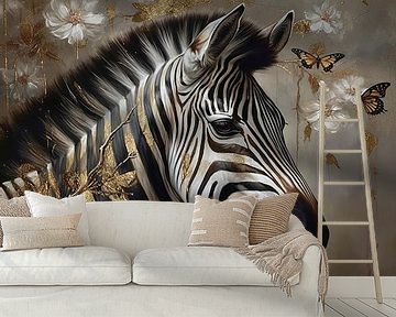 Goldene Streifen: Ein elegantes Zebra in der bildenden Kunst von Eva Lee