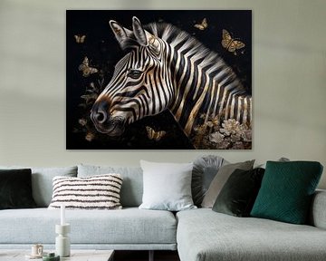 Gouden Zebra: Een Stralend Meesterwerk in Fine Art van Eva Lee