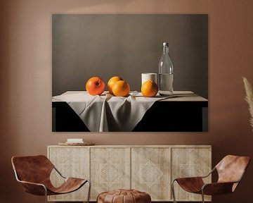 Minimalist hyperrealist still life oranges and water by Roger VDB