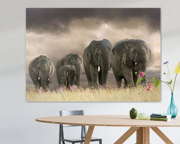 Cinq éléphants sur Marcel van Balken