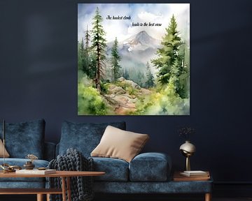 Landschaft mit Berg und Wald - Aquarell - mit Text von Jan Bechtum