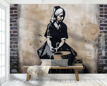 Vermeer an der Wand | Banksy-Stil | Graffiti