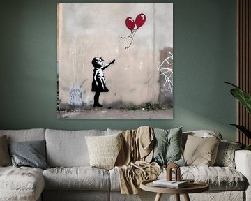 Mädchen mit Luftballons | Banksy Style | Graffiti von Blikvanger Schilderijen