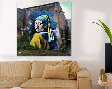 Banksy Meisje met de Parel | Banksy Stijl | Graffiti | Meisje van Vermeer van Studio Blikvangers