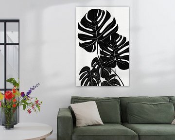 Monstera bladeren, zwart-wit illustratie van Color Square