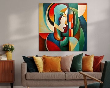 Abstract Schilderij van een Vrouwengezicht van De Mooiste Kunst