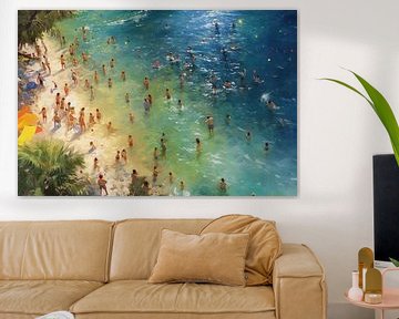 Meer Schwimmen Strand | Gemälde Sommer | Sonniges Gemälde von ARTEO Gemälde