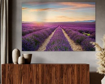 Lavender flower fields at sunset. Provence, France by Stefano Orazzini