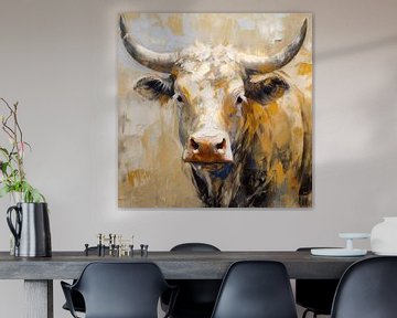 Schilderij Koe in Cremetinten - Koeienschilderij van De Mooiste Kunst