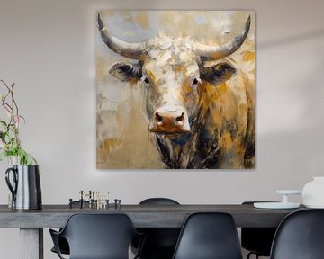 Painting Cow in Cream Shades - Cow Painting by Wonderful Art