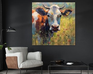 Kuh in Grün - Gemälde Kuh von Wunderbare Kunst