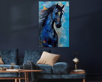 Pferd in Blau - Pferdemalerei von De Mooiste Kunst