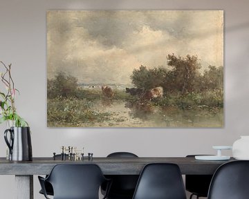 Three cows at a pond, Willem Roelofs