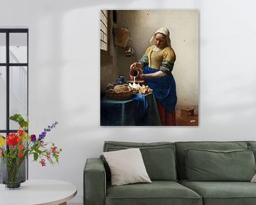 Vermeer's vergießende Dienstmagd mit Milchkrug - Das Milchmädchen Parodie von Miauw webshop