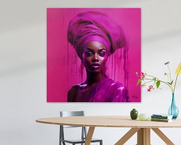 Porträtfoto einer afrikanischen Frau in Magenta-Tönen von René van den Berg