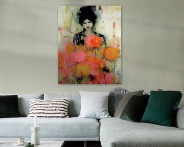 Portret "Flower power" in roze en oranje van Carla Van Iersel