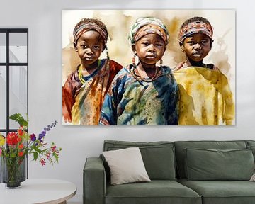 Afrika Aquarel Kinderen van Preet Lambon