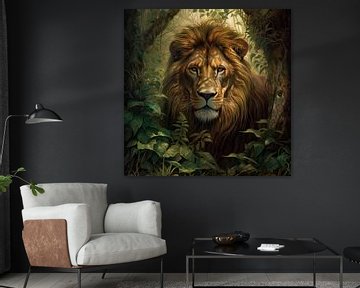 Jungle Majesté : Un design époustouflant d'un lion dans la jungle. sur New Visuals