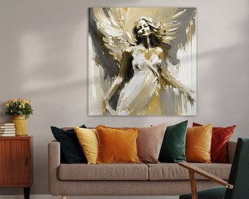 Impressionistische engel in wit en goud van Dina Dankers