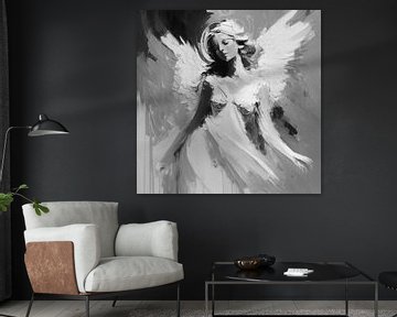 Fluisteringen van monochroom: Een semi-abstracte impressie van een engel van Dina Dankers