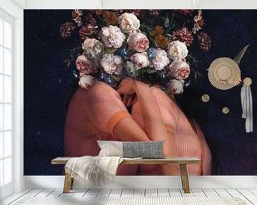 pop art Flowers with hummingbirds