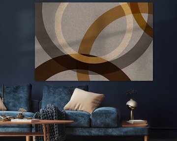 Abstract organic shapes in brown, ocher, beige. Modern geometry in retro style no. 1 by Dina Dankers