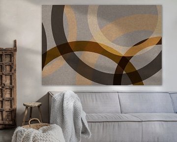 Abstract organic shapes in brown, ocher, beige. Modern geometry in retro style no. 5 by Dina Dankers