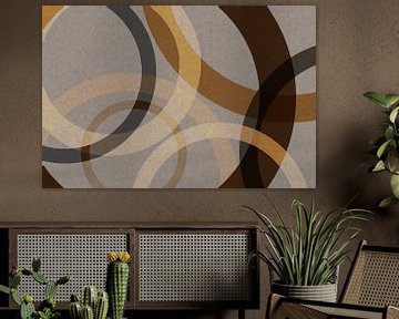 Abstract organic shapes in brown, ocher, beige. Modern geometry in retro style no. 7 by Dina Dankers