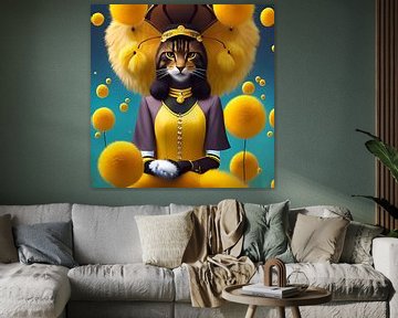 surrealistische katten met bijen