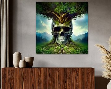 Schedels in bomen en in stillevens verwerkt van Carina Dumais