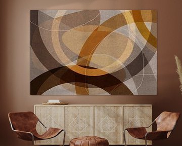 Retro geometry. Modern abstract organic shapes in gold, brown and beige by Dina Dankers