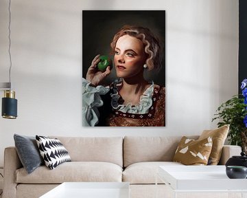 Klassiek portret dame met appel van W. Vos
