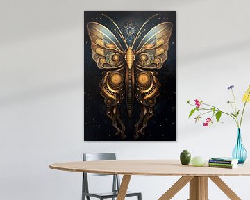 Schwarzer und goldener Schmetterling im Art Deco Stil von Jan Bechtum