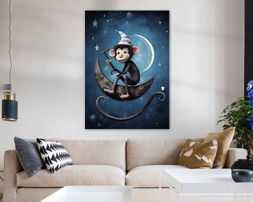 funny monkey in space - poster for children by Jan Bechtum