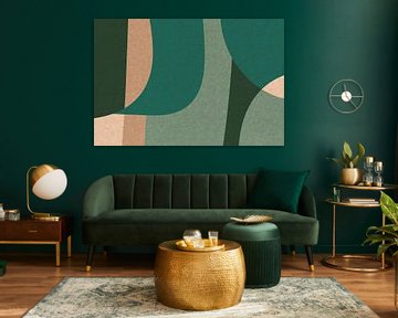 Modern art in retro style. Abstract organic shapes in green and beige no. 7 by Dina Dankers