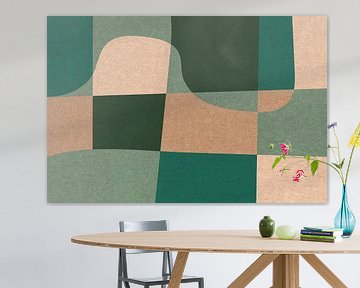 Modern art in retro style. Abstract organic shapes in green and beige no. 4 by Dina Dankers