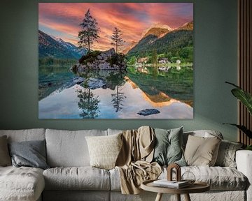 Lever de soleil sur Hintersee Ramsau Allemagne