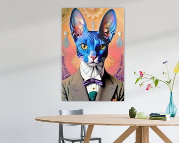 Portret van een deftige blauwe Sphynx kat van Maud De Vries