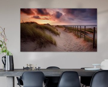 Foto van Nederlandse stranden met zonsondergang IX van René van den Berg
