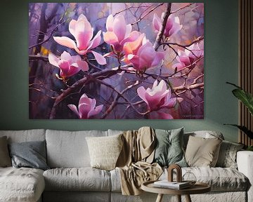 Magnolia | Splendeur des fleurs cachées | Magnolia peinture acrylique sur Blikvanger Schilderijen