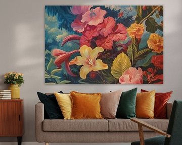 Botanical prints | Play of colours among flowers| Botanical prints in tempera painting by Blikvanger Schilderijen
