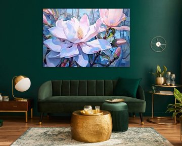 Magnolia | Softly whispering flowers | Oil painting | Magnolias | Colourful beauty by Blikvanger Schilderijen