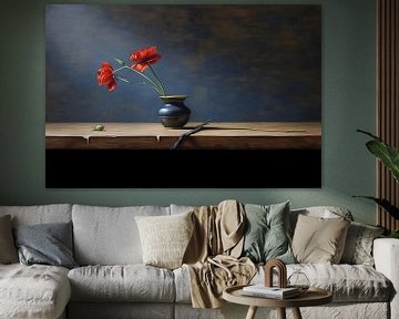 Coquelicot | Profusion onirique de couleurs | Splendeur florale en bleu marine, rouge brique, ivoire sur Blikvanger Schilderijen