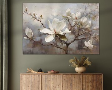 Bloesem Magnolia | Zwevende Sereniteit | Magnolia bloemen | Post-Impressionisme. van Blikvanger Schilderijen