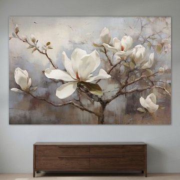 Magnolia | Floating Serenity | Magnolia Flowers | Post-Impressionism. by Eye catching paintings