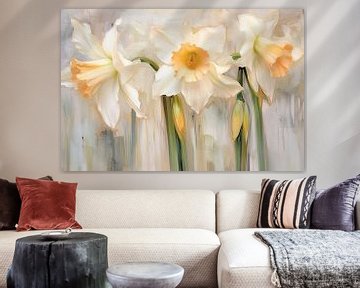 Narcis | Gouden overvloed | Narcisbloem | Encaustic van Studio Blikvangers