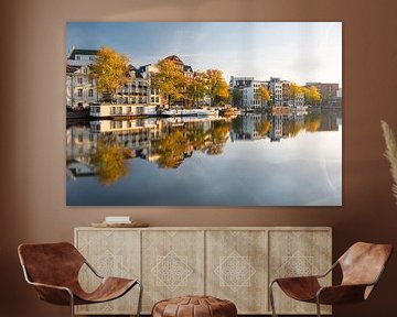 Maisons sur l'Amstel, Amsterdam. Couleurs d'automne. sur Lorena Cirstea